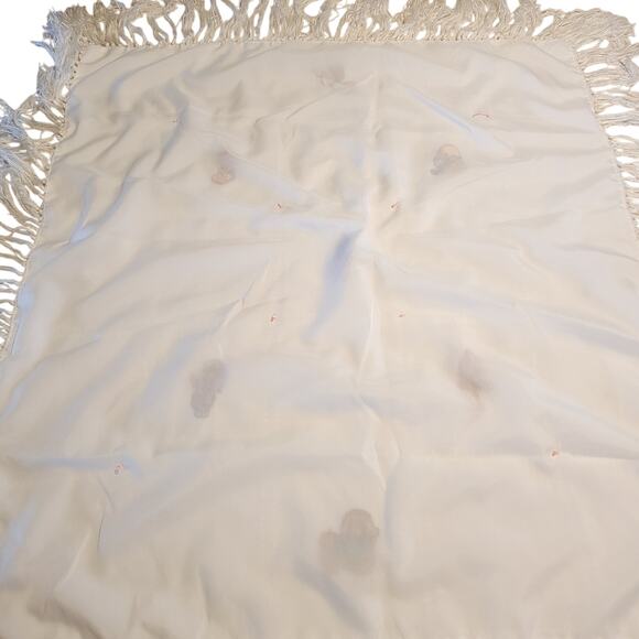 Vintage Handmade Baby Blanket w/ Embroidered Kids & Fringe Edges 36"x36" - Picture 2 of 16